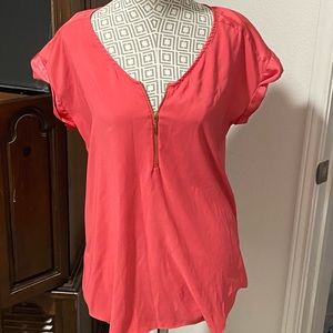 Pink blouse with zipper neckline